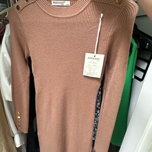 Long Sleeve Knit Dress - Tan